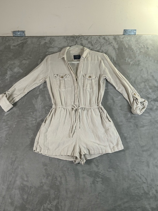 Pants - Abercrombie & Fitch Light Beige Linen-Cotton jumpsuit with Natural Texture